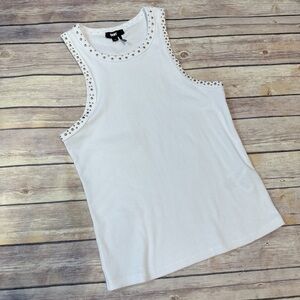 DKNY Women’s Stud Trim Ribbed Tank Top White Size XS